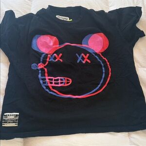 nununu Black Tee with Pink & Blue Bear Graphic